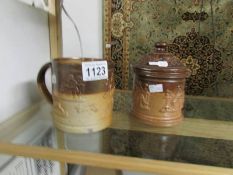 An early old Kent Road 19th century stoneware mug and tobacco jar.