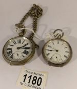 2 old pocket watches and a chain (not working)