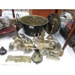 A mixed lot of brass ware including jam pan etc.