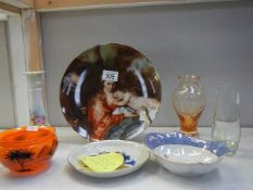a Bavarian Plate, a Noritake dish, 3 items of art glass etc.
