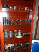 4 shelves of assorted metalware.