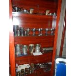 4 shelves of assorted metalware.