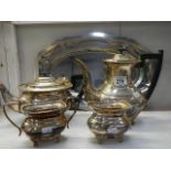 A 4 piece silver plate tea set on tray.