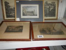 5 old framed and glazed engravings.