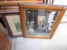 3 wood framed prints including Medice print 'The Card Players' after Peter de Hooch and a framed