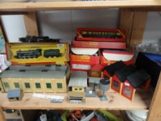 A collection of Hornby engines, carriages, accessories,