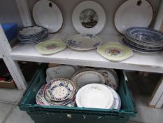 A mixed lot of ceramic plates including Royal Doulton, Spode, Myott etc (1 shelf and a box).