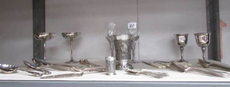 A mixed lot of silver plate, pewter and cutlery etc.