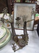 An Eastern brass and horn inkstand together with a drawing of the actual inkstand.