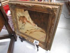 A gilt framed study of a child sleeping.