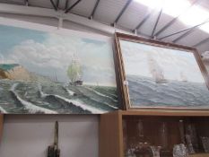 2 oil seascapes, 1 framed, 1 unframed.