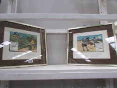 A pair of framed and glazed golf cartoons.