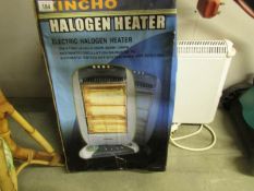 A Dimplex convector heater and a new halogen heater.