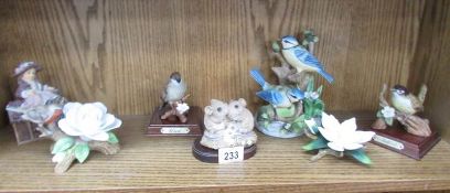 A shelf of bird ornaments etc.
