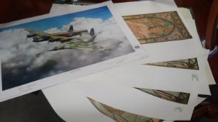 A collection of prints inc signed limited print Avros Finest, aviation prints 4 Mucha prints etc.