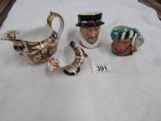 A Crown Derby milk jug a/f and 3 other items in good condition.
