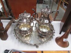 A 4 piece silver plated tea set on tray.