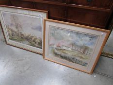 A framed and glazed watercolour signed Richard Akerman and a framed and glazed print.