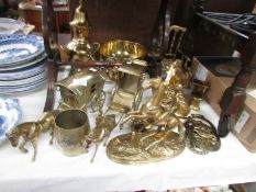 A mixed lot of brass ware including horse brasses, samovar with burner etc.