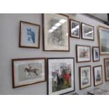 10 framed and glazed horse racing and jockey photographs and prints.