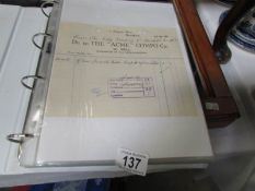 A folder of ephemera including bill heads from The City Combining Co., Bradford.