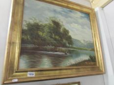 An oil on canvas river scene signed Baker B.