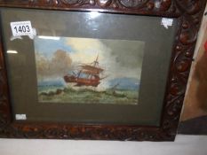 A circle of J Callow 19th century watercolour 'The Shipwreck' signed with a carved wood 60/80 frame.