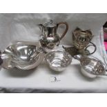 A silver plater 'leaf' table centrepiece, a silver plated dish, jug,