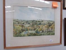 A framed and glazed watercolour 'View over Ebchester, Co. Durham.