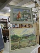 2 20th century oils on board signed E M Staples.