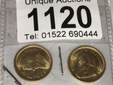 2 fine gold 1/10 krugerrand South Africa coins, 1985 and 1988.