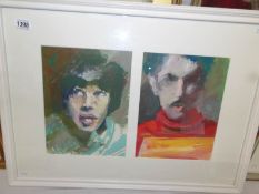 A 1960's acrylic painting of Rolling Stones Mick Jagger and Keith Richards by D R Adamson,