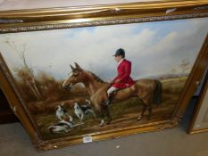 A gilt frame oil on board hunting scene signed Garming.