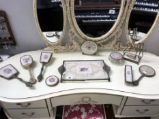 A mixed lot of vintage dressing table items including tray, clock etc, some a/f.