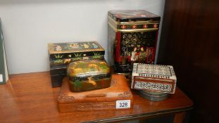 A collection of old boxes and tins including lacquered.