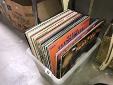 A box of LP records.