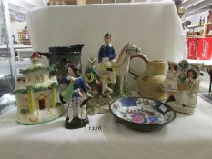 6 old ceramic items including Staffordshire Flatback, Grafenthal figure, Bourne Denby jug,