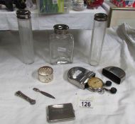 3 white metal lidded jars, a tensometer etc.