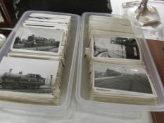 2 boxes of postcard size black and white steam loco photographs, all captioned.