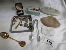 A mixed lot of costume jewellery including silver cuff links.