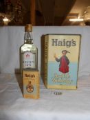 A vintage boxed bottle of Haig's Dimple whisky with miniature and a bottle of Booth's 70% proof gin.
