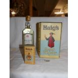 A vintage boxed bottle of Haig's Dimple whisky with miniature and a bottle of Booth's 70% proof gin.