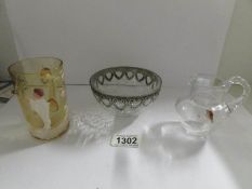A crackle glaze vase with white metal rim a/f,