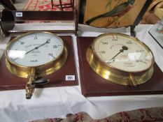 2 mounted brass pressure gauges - Ruston, Proctor & Co., Ltd., and Ruston & Hornsby Ltd., Lincoln.