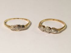 2 Edwardian diamond set rings in platinum and 18ct gold.