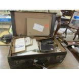 A suitcase of miscellaneous ephemera including cigarette cards, county maps, Harmsworth prints,