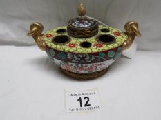 A 19th century oriental porcelain inkwell, a/f.