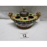 A 19th century oriental porcelain inkwell, a/f.