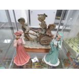 2 limited edition Capi di Monte figures of Edwardian ladies and a group figure of children with