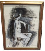 A mixed media abstract seated nude by Lewis Davies (1939 - 2010) dated 1996, signed.